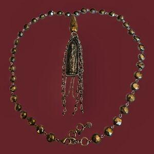 LUCKY BRAND Rustic Buddha Fringe Pendant Beaded Chain Necklace